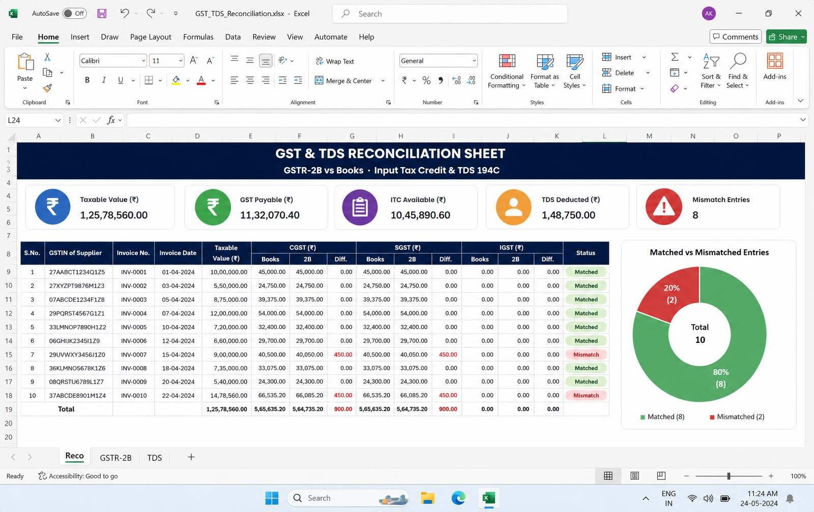 GST & TDS Reconciliation Sheet — Excel tool preview