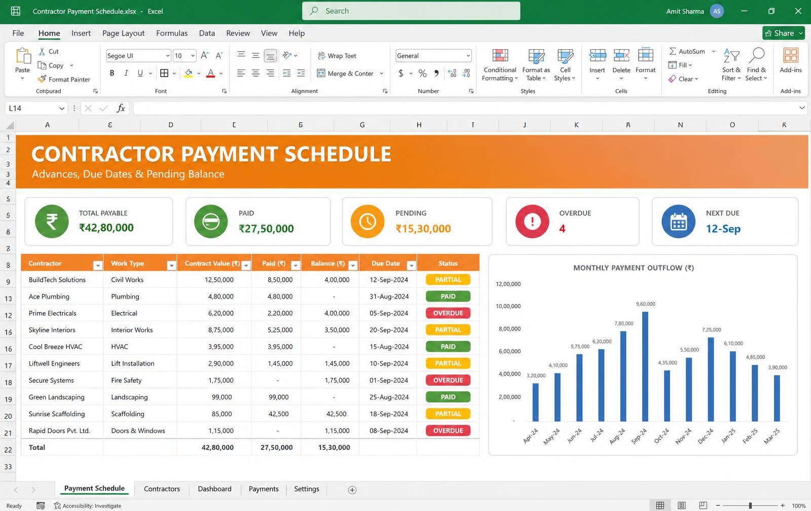 Client Payment Schedule — Excel tool preview